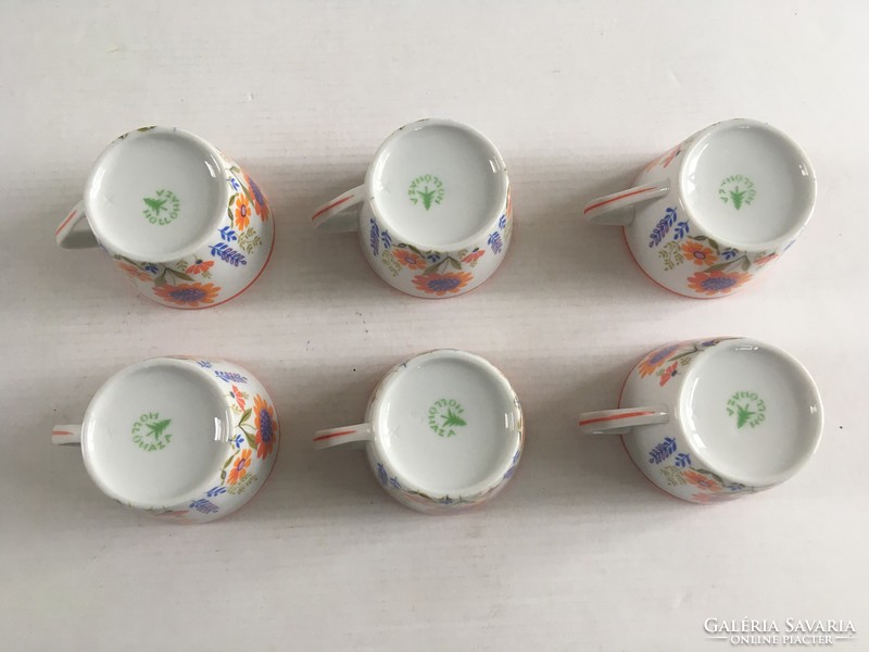 Old, retro raven house porcelain, colorful floral, floral pattern 6pcs coffee cups, coffee, mocha set