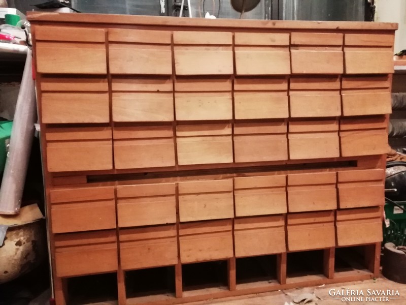 Kartoték szekrény, fiókos, sokfiókos szekrény, 20. század közepe, keményfa tárolásra