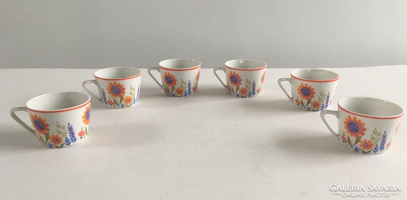 Old, retro raven house porcelain, colorful floral, floral pattern 6pcs coffee cups, coffee, mocha set