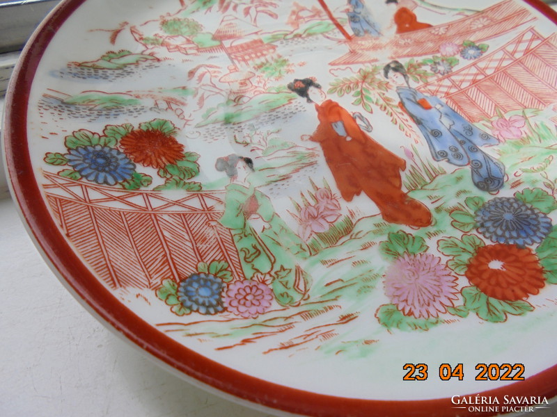 Kézzel festett teás csésze alátéttel, gésák a japán kertben mintával