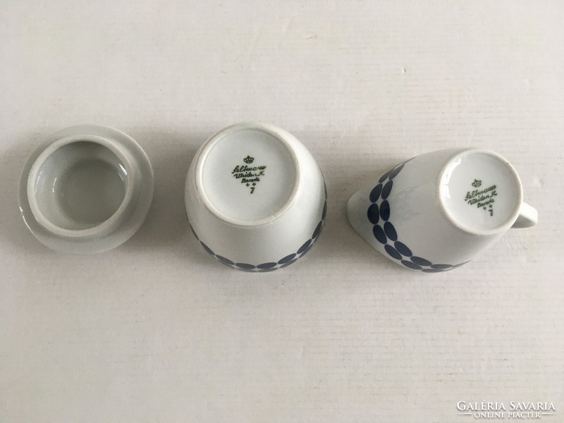 Retro, vintage Seltmann Weiden Bavaria, porcelán, kék-fehér pöttyös kávéskészlet, mokkás készlet