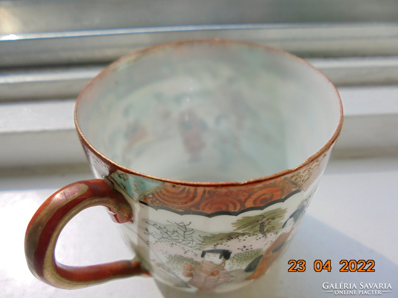 Meiji artistically painted multi-inhabited life picture with panoramic landscape coffee cup with spectacular hand signal