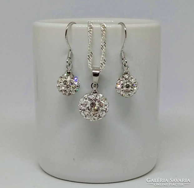 925-S silver plated shamballa necklace and earrings set