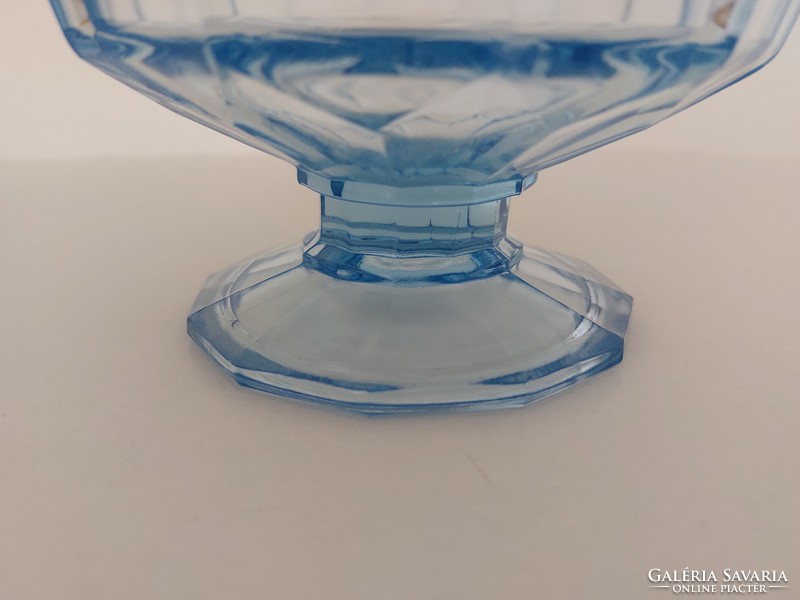 Régi kék üveg talpas kompótos tál kínáló
