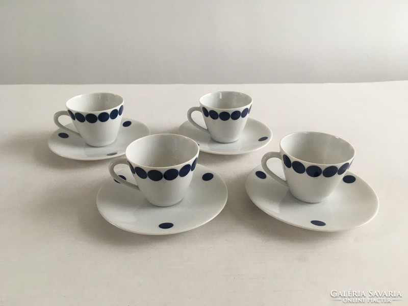 Retro, vintage Seltmann Weiden Bavaria, porcelán, kék-fehér pöttyös kávéskészlet, mokkás készlet