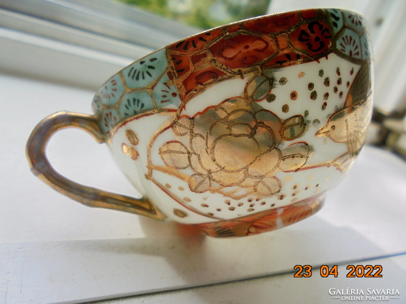 Antique hand marked, hand painted with gold patterns, coffee cup figural and bird flower patterns