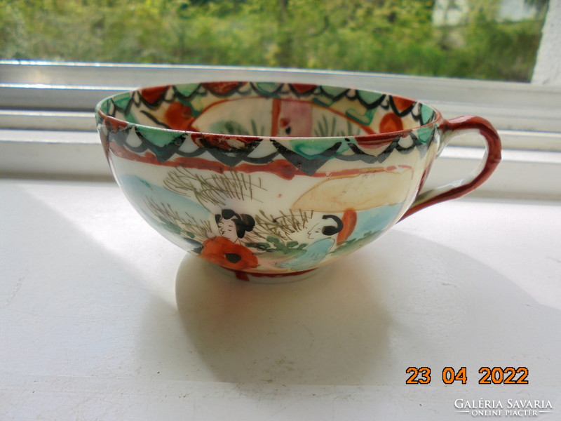 Antique research outside with hand painted eggshell tea cup with 2 life pictures and 1 landscape