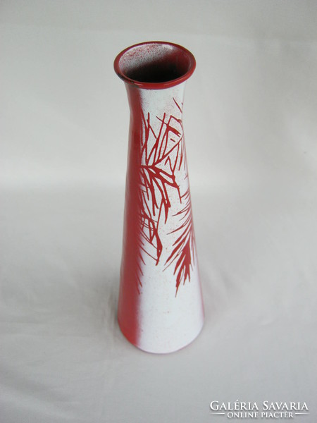 Piros-fehér zománcos zománcozott fém retro váza