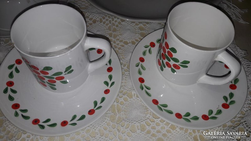 Granite, rosehips, rare mugs, with plate, breakfast set, 2pcs