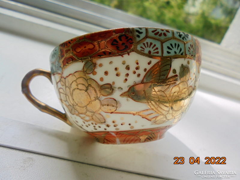 Antique hand marked, hand painted with gold patterns, coffee cup figural and bird flower patterns