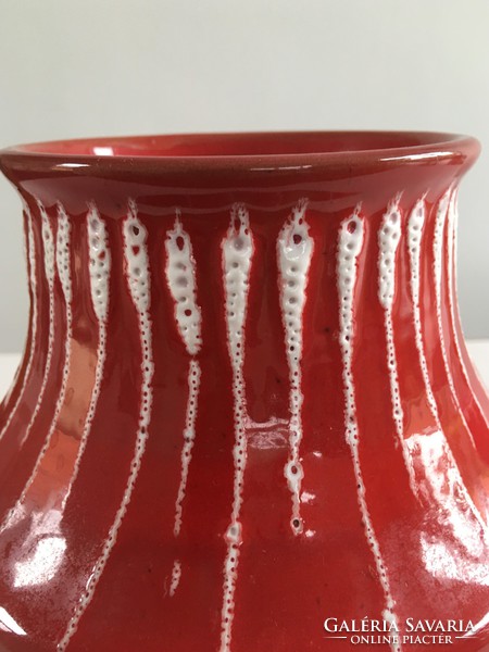 Retro, mid-century modern, red and white special pattern, fired glaze, ceramic vase