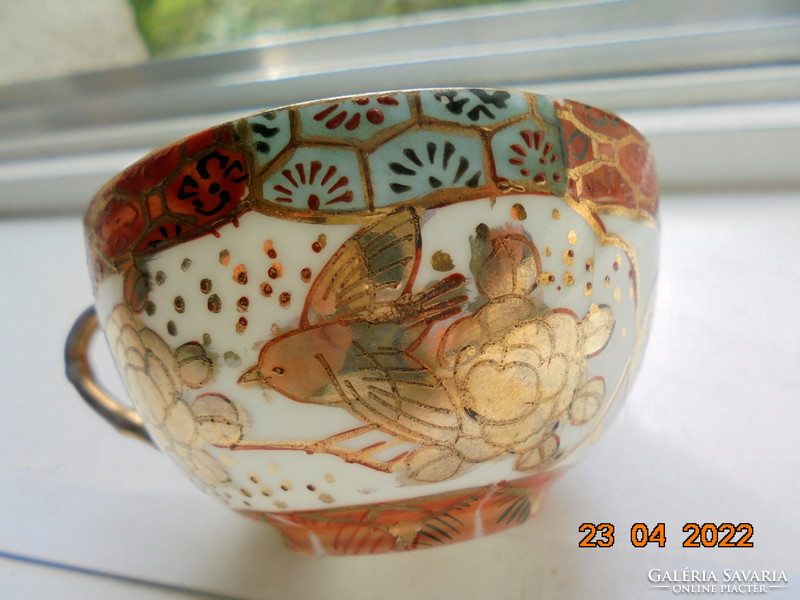 Antique hand marked, hand painted with gold patterns, coffee cup figural and bird flower patterns