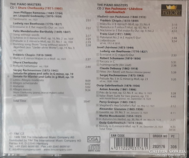 PIANO MASTERS  CHERKASSY, PACHMANN, LHEVINNE,  GABRILOVITSCH     CD