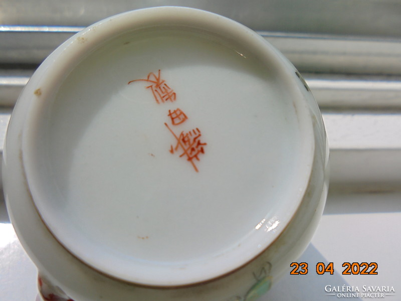 MEIJI művészien festett sokalakos életkép panorámás tájjal kávés csésze látványos kézi jelzéssel