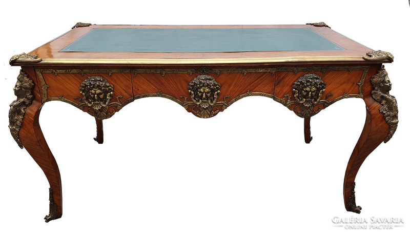 Gazdagon díszített 3 fiókos XV. Lajos stílusú, 1900. századfordulós íróasztal ELADÓ / BÉRELHETŐ