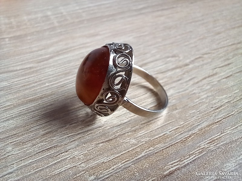 Old amber bracelet, brooch and ring set