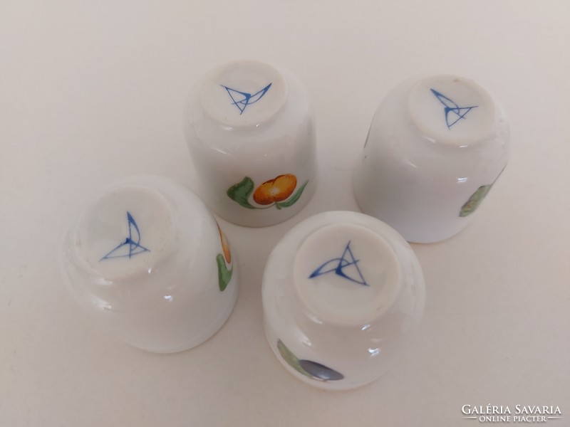 Retro Alföldi porcelán pálinkás pohár szilva barack minta 4 db