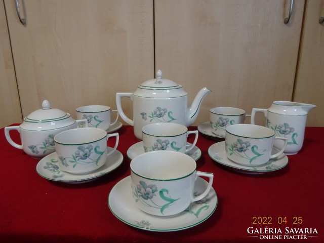 Zsolnay porcelain tea set, antique, green border, 15 pieces. He has! Jókai.