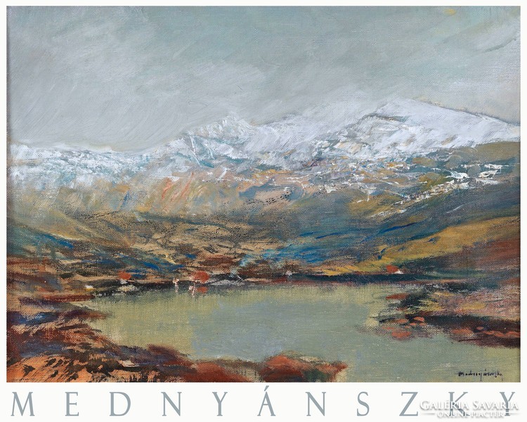 László Mednyánszky High Tatras before 1919, art poster, mountain landscape with lake