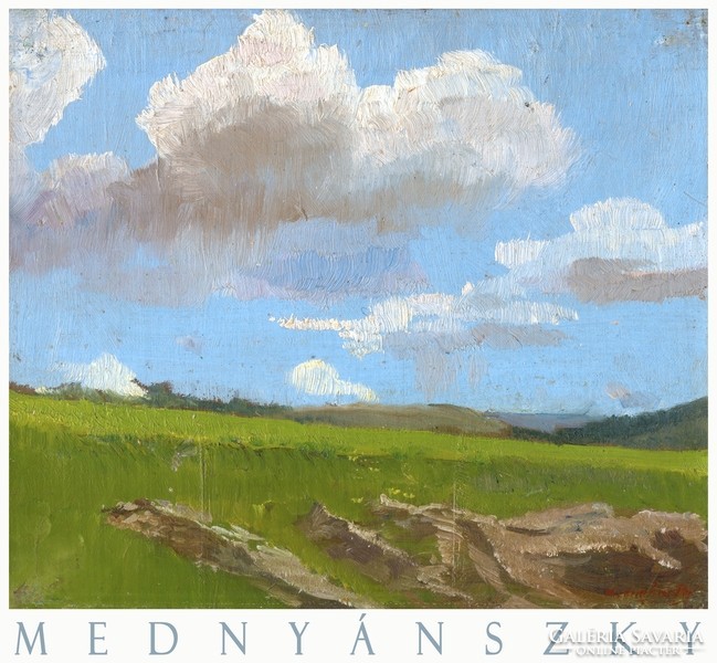 László Mednyánszky landscape with clouds 1890, art poster, summer field blue sky