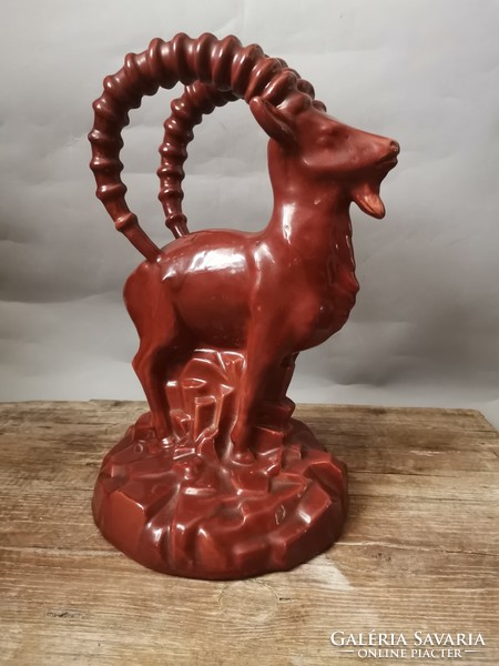 Art deco ceramic sculpture with alpine ibex