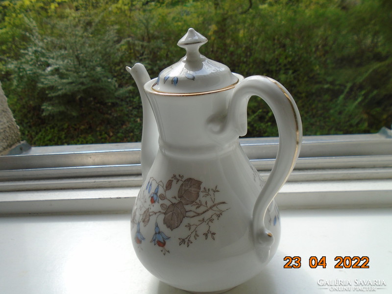 Antique numbered, hand-painted floral, art nouveau coffee pourer with fine ribbing