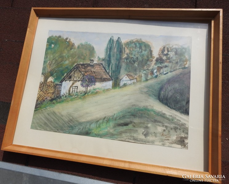 Vidéki ház _  jelzett akvarell festmény