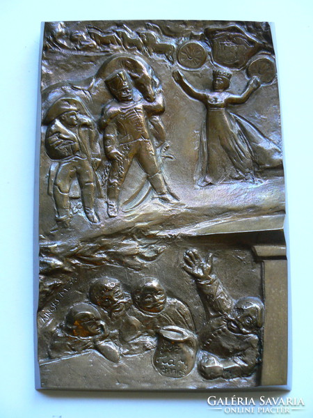 KINCSES MÁRIA (1926 - "HÁRY JÁNOS ÉS NAPÓLEON", JELZETT BRONZ KISPLASZTIKA (SZOBOR) 31X21CM, 2,4 KG