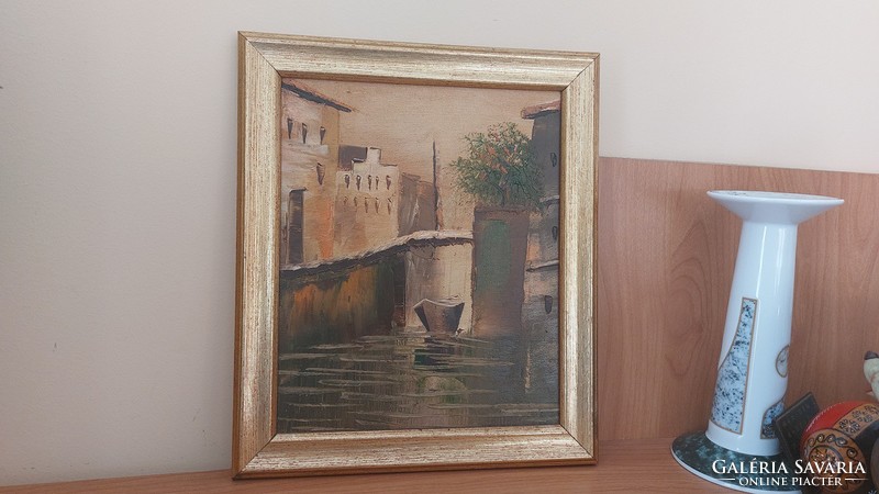 (K) beautiful small-sized cityscape painting with 27x23 cm frame