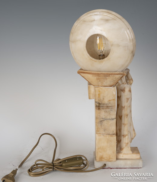 Alabástrom art deco asztali lámpa nő alakkal
