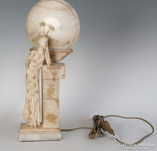 Alabástrom art deco asztali lámpa nő alakkal