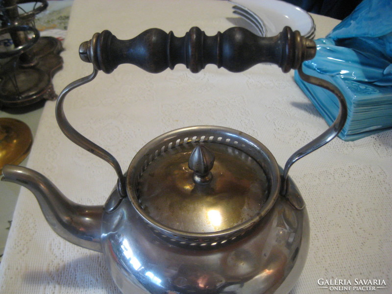 Beautiful old teapot, silver-plated, with wooden handle, 1.5 liters