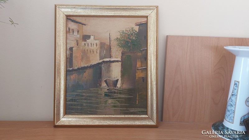 (K) beautiful small-sized cityscape painting with 27x23 cm frame
