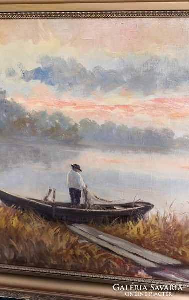 Fk/190 - a painting by artist László Remecz Zólyomi - Fisherman