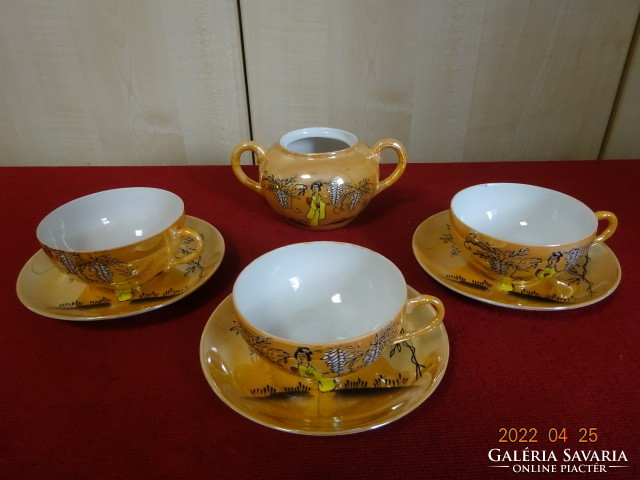 Japanese porcelain tea set for three people. Yellow dress with geisha. He has! Jókai.