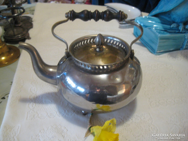 Beautiful old teapot, silver-plated, with wooden handle, 1.5 liters