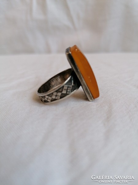 Silver ring with amber