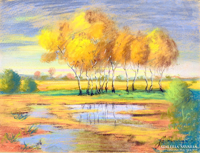 István Irányi (1889-1971) row of autumn birch trees