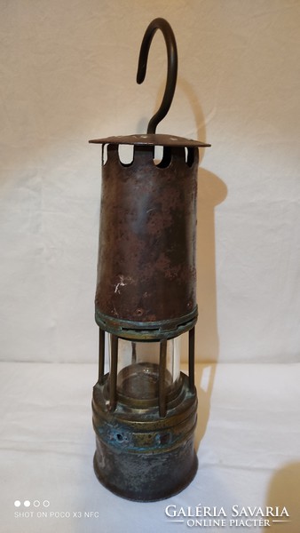 Antique French miner's lamp with baccarat glass insert
