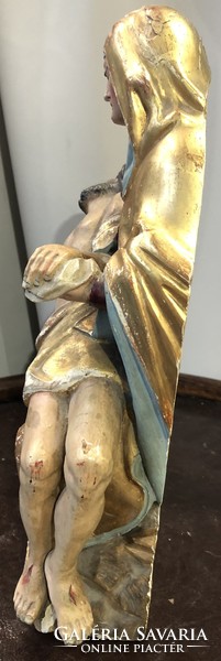 Painful Virgin, antique wooden statue, painted, gilded