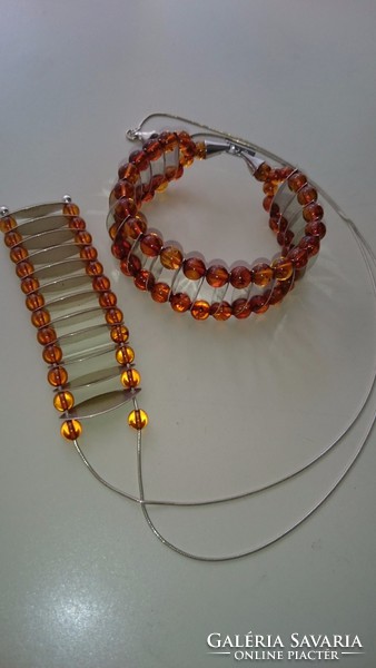 Beautiful artdeco silver and amber necklace / bracelet