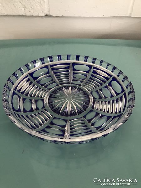 Wonderful engraved glass in blue bowl