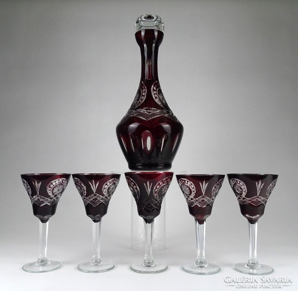 1I570 old burgundy polished glass serving set