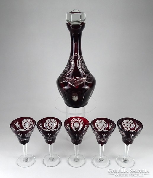 1I570 old burgundy polished glass serving set