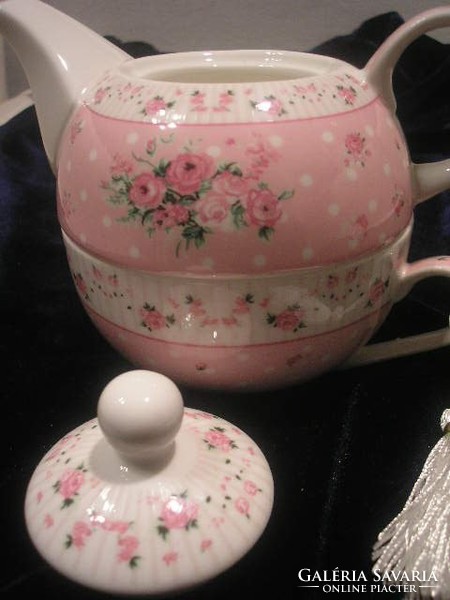 N14 Chinai porcelán ízléses teázó szett belül szűrős kiöntővel hibátlanul ajándékozhatóan eladó