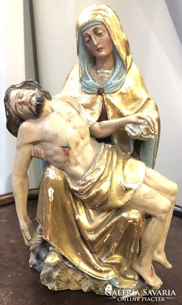 Painful Virgin, antique wooden statue, painted, gilded