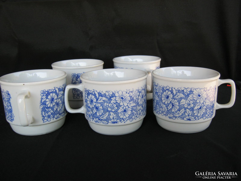 Zsolnay porcelán kék virágos bögre 5 db