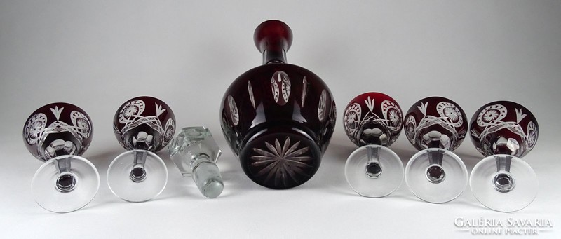 1I570 old burgundy polished glass serving set