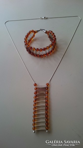 Beautiful artdeco silver and amber necklace / bracelet