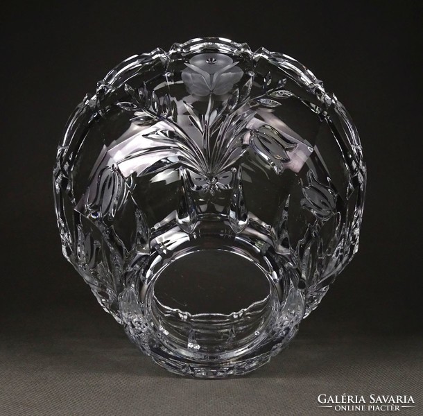 1I591 Large Polished Floral Glass Table Middle Serving Bowl 12 x 17.5 Cm